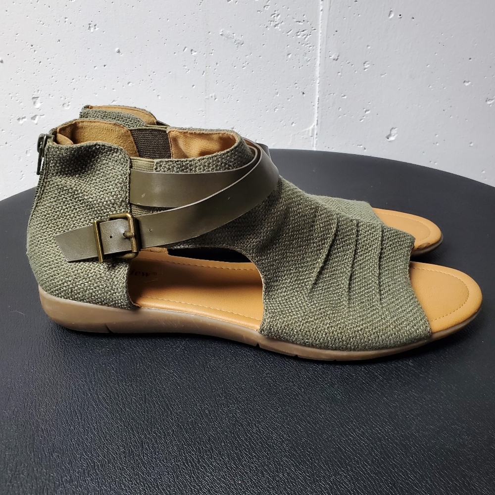 Comfortview Olive Green Women's Knit Ankle-Strap Sandals